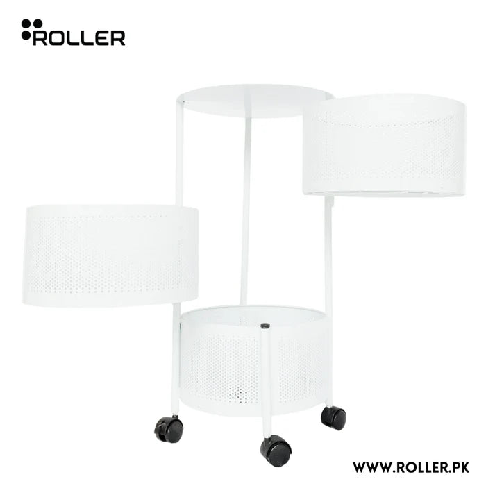 White Rotating Rack: Premium Round Metal Trolley - 3,4,5 Tiers.