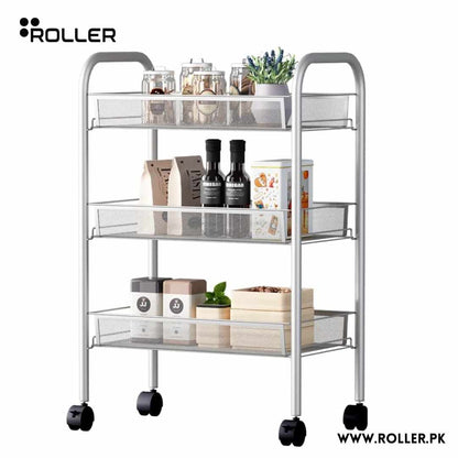Silver 3-Tier Rolling Cart