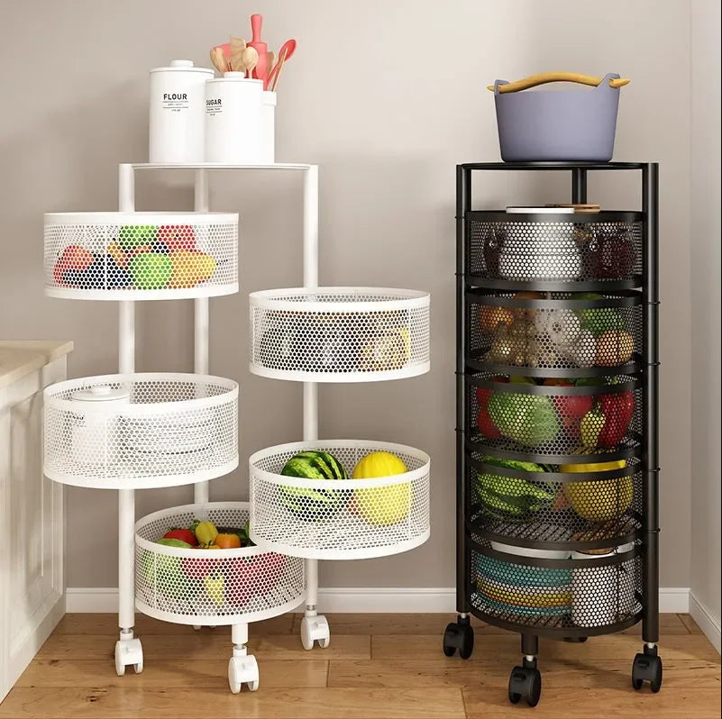 White Rotating Rack: Premium Round Metal Trolley - 3,4,5 Tiers.