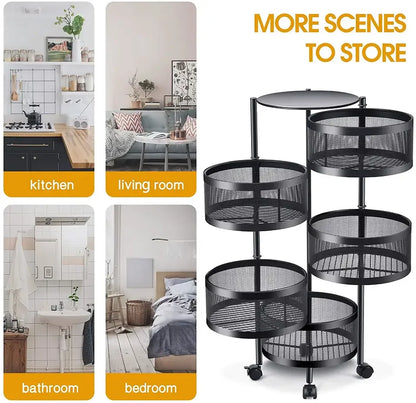 White Rotating Rack: Premium Round Metal Trolley - 3,4,5 Tiers.