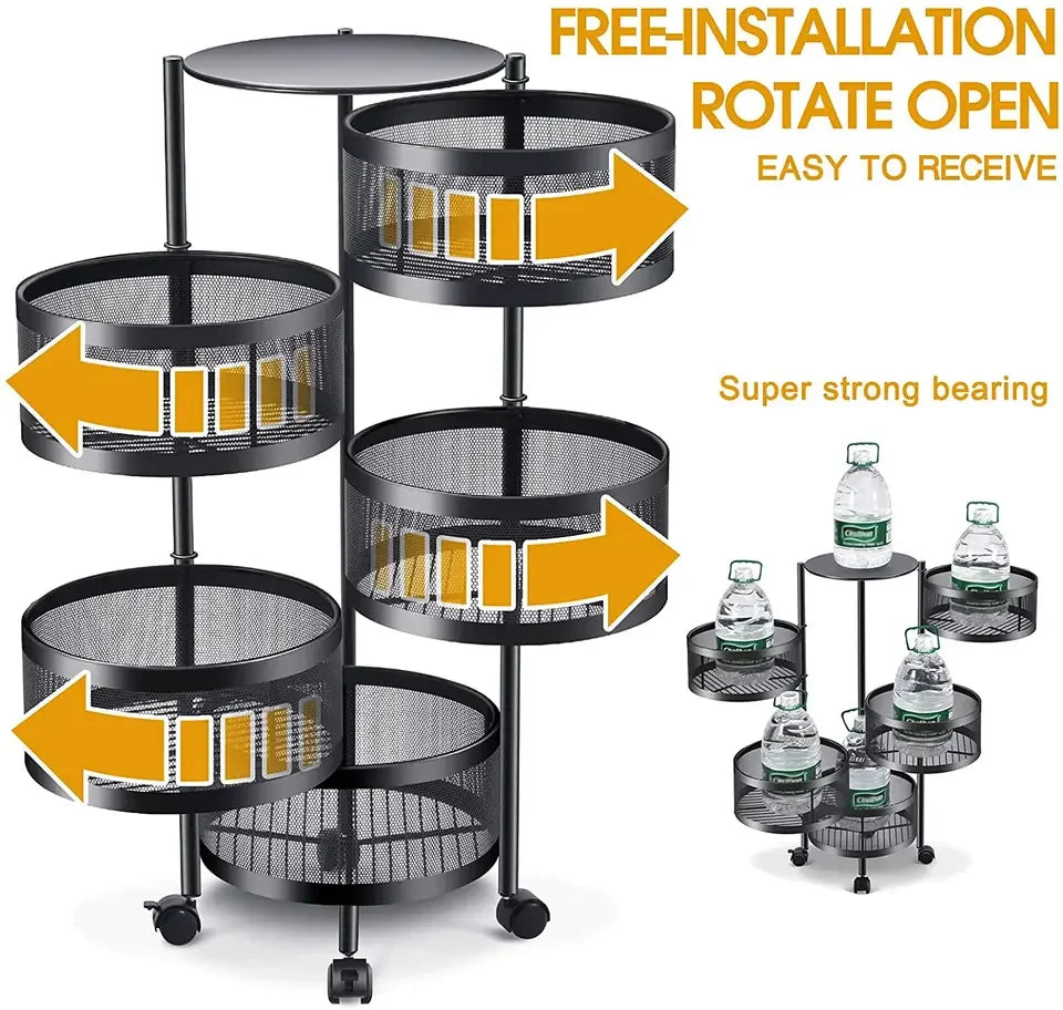 White Rotating Rack: Premium Round Metal Trolley - 3,4,5 Tiers.