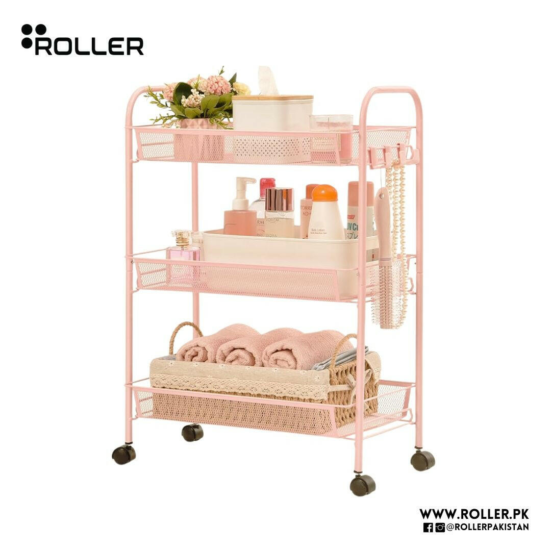 Pink 3-Tier Rolling Cart