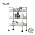 Silver Grey 3-Tier Rolling Cart