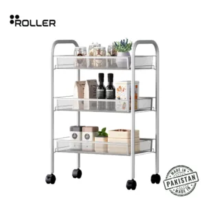 Silver Grey 3-Tier Rolling Cart