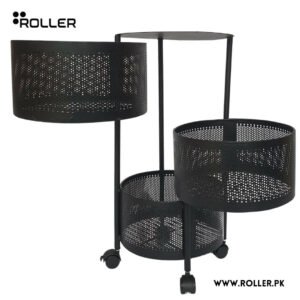 Black Revolving Rack Trolley – Space Magic – Perfect Storage Solution for Pakistani Homes and Businesses