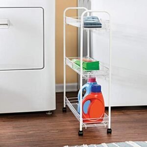 Slim Kitchen & Utility Space Saver Rack | Compact Storage Trolley with Wheels - White