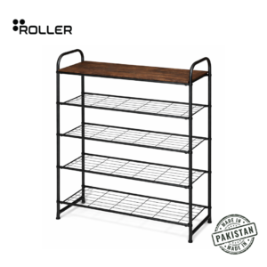 Multi-tier shoe rack for entryway — steel frame with wood surface