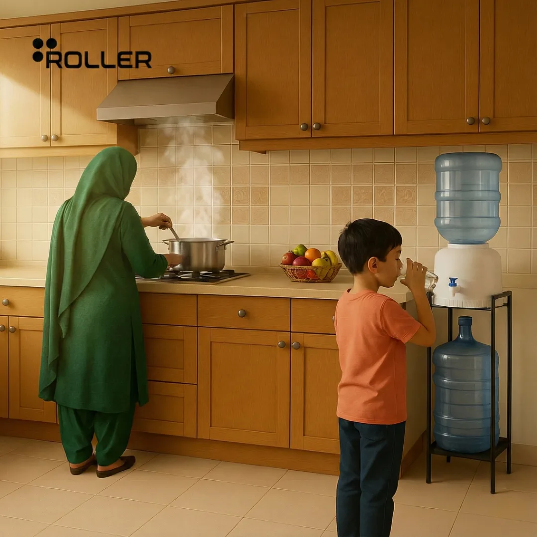 Roller water dispenser stand — compact indoor water solution
