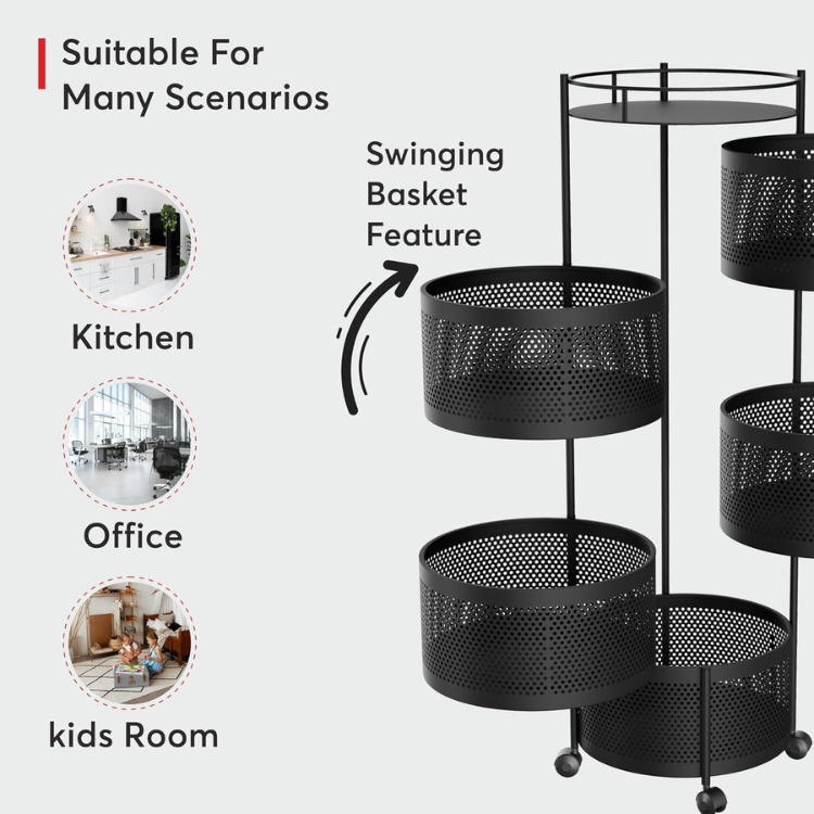 360 Rotating 4-Tier Kitchen Storage Rack with Wheels | Multi-Purpose ...