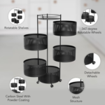 360° Round Rotating Multi-Tier Utility Rack with Wheels – Kitchen & Home Storage (Black) (3) Pakistani pantry rotating rack — multi-tier spice oil bottle organiser