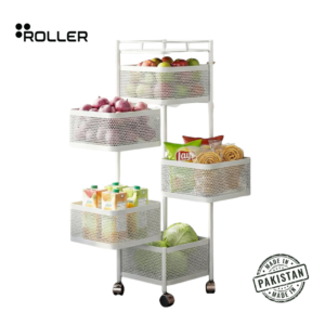 Square Rotating Multi-Tier Utility Rack with Wheels - Kitchen & Home Storage (White)